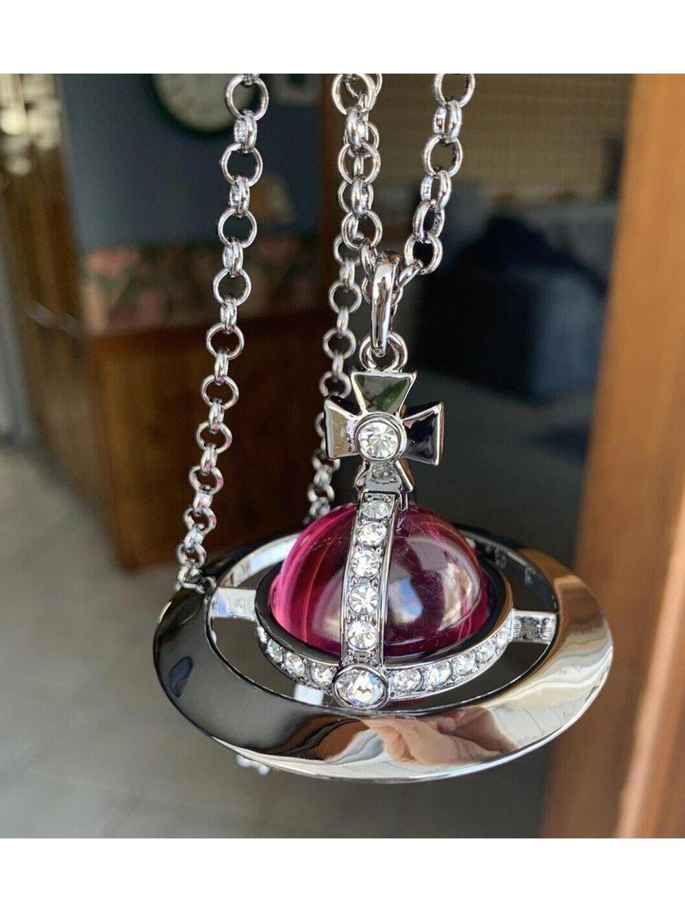 Vivienne Westwood  Necklace Extra Large Orb Gunmetal Grape Dark Purple 30mm Gray